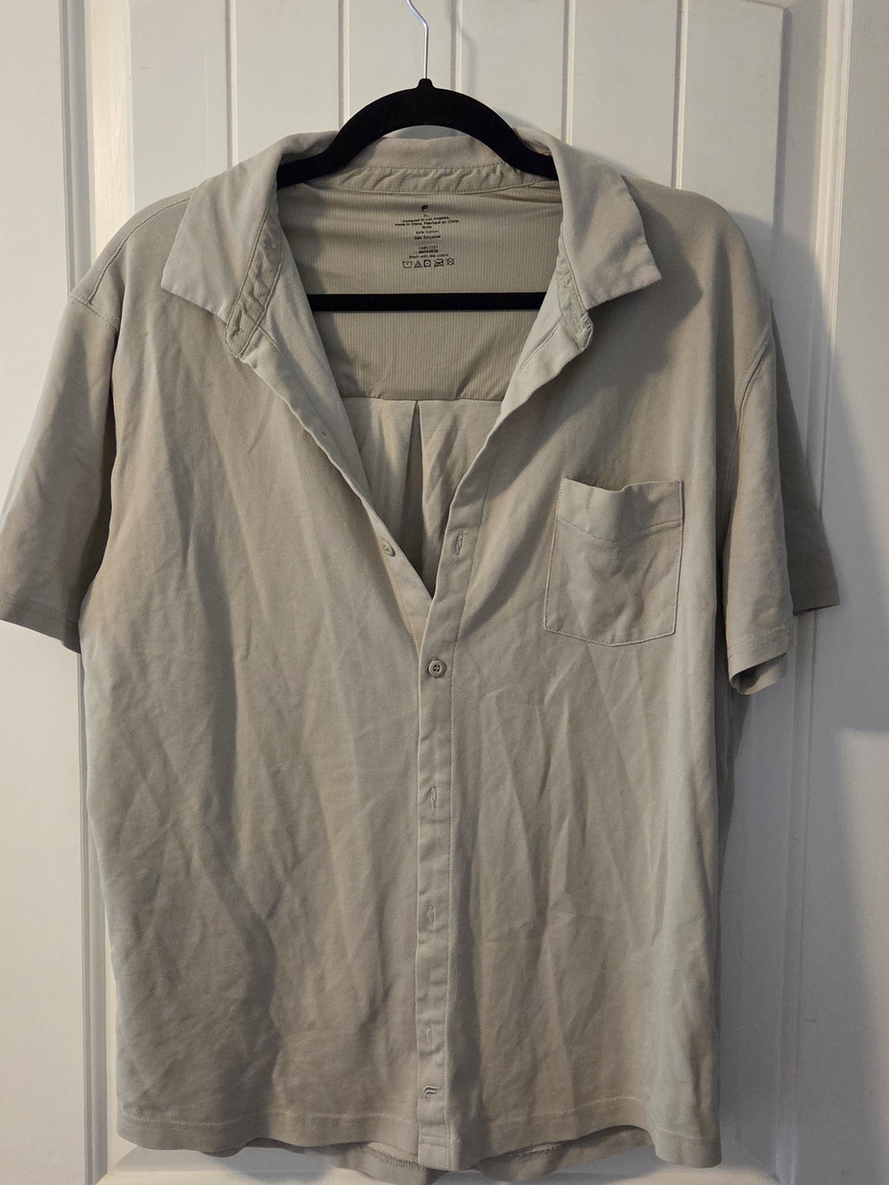 FABLETICS Men's Short Sleeve Button-Down Shirt in Light Beige